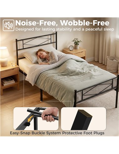 HOMCOM 3ft Single Bed Frame with Headboard and Footboard, Metal Platform Bed Frame with 32 cm Underbed Storage, Black