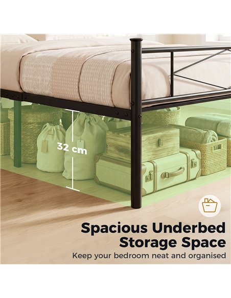 HOMCOM 3ft Single Bed Frame with Headboard and Footboard, Metal Platform Bed Frame with 32 cm Underbed Storage, Black - pic 194057 | FastDaddyshop