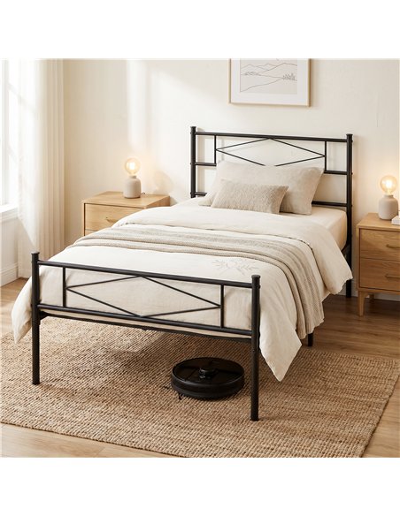 HOMCOM 3ft Single Bed Frame with Headboard and Footboard, Metal Platform Bed Frame with 32 cm Underbed Storage, Black - pic 194059 | FastDaddyshop