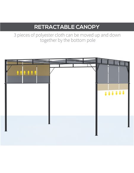 Outsunny 3 x 3(m) Steel Pergola Gazebo Garden Shelter with Retractable Roof Canopy for Outdoor, Patio, Dark Grey - pic 19406 | FastDaddyshop