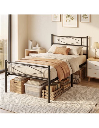 HOMCOM 3ft Single Bed Frame with Headboard and Footboard, Metal Platform Bed Frame with 32 cm Underbed Storage, Black