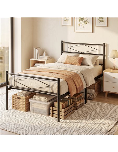 HOMCOM 3ft Single Bed Frame with Headboard and Footboard, Metal Platform Bed Frame with 32 cm Underbed Storage, Black - pic 194060 | FastDaddyshop