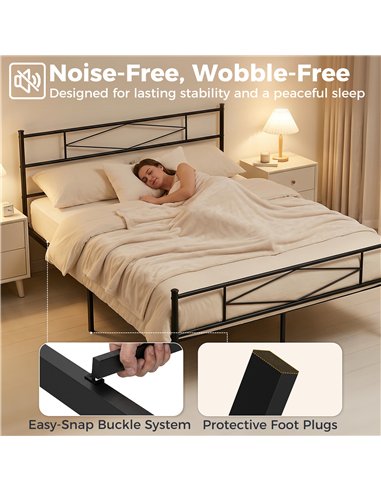 HOMCOM 5ft King Bed Frame with Headboard and Footboard, Metal Platform Bed Frame with 32 cm Underbed Storage, Black