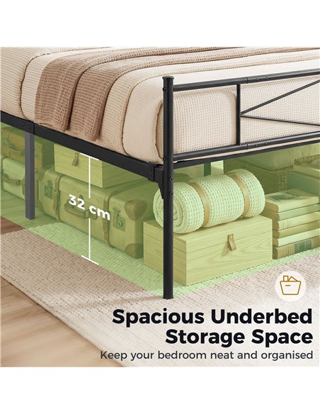 HOMCOM 5ft King Bed Frame with Headboard and Footboard, Metal Platform Bed Frame with 32 cm Underbed Storage, Black - pic 194066 | FastDaddyshop