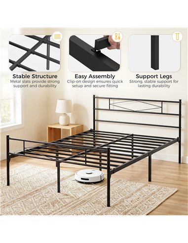 HOMCOM 5ft King Bed Frame with Headboard and Footboard, Metal Platform Bed Frame with 32 cm Underbed Storage, Black