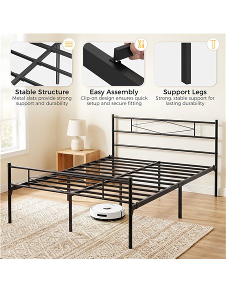 HOMCOM 5ft King Bed Frame with Headboard and Footboard, Metal Platform Bed Frame with 32 cm Underbed Storage, Black - pic 194067 | FastDaddyshop