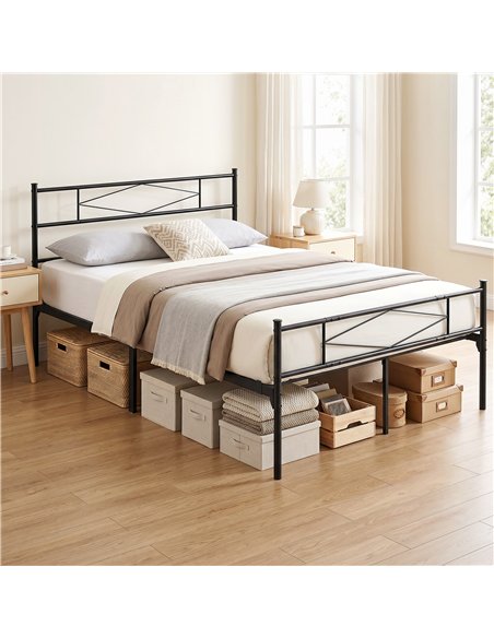 HOMCOM 5ft King Bed Frame with Headboard and Footboard, Metal Platform Bed Frame with 32 cm Underbed Storage, Black - pic 194069 | FastDaddyshop