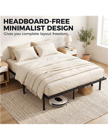 HOMCOM 5ft King Bed Frame with Underbed Storage, Metal Platform Bed Frame with Steel Slat Support, No Box Spring Needed