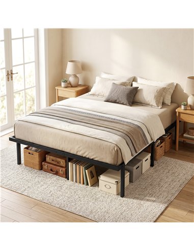 HOMCOM 5ft King Bed Frame with Underbed Storage, Metal Platform Bed Frame with Steel Slat Support, No Box Spring Needed