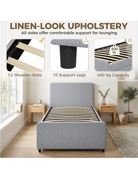 HOMCOM 3ft Single Bed Frame with Trundle, Upholstered Pull Out Trundle Bed with Headboard and Footboard, Light Grey - pic 194103 | FastDaddyshop