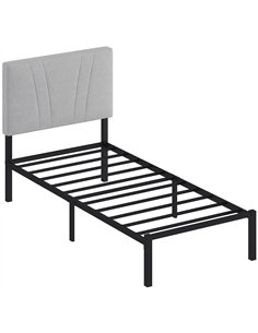 HOMCOM 3FT Single Bed Frame with Upholstered Headboard and Underbed Storage, Black and Light Grey
