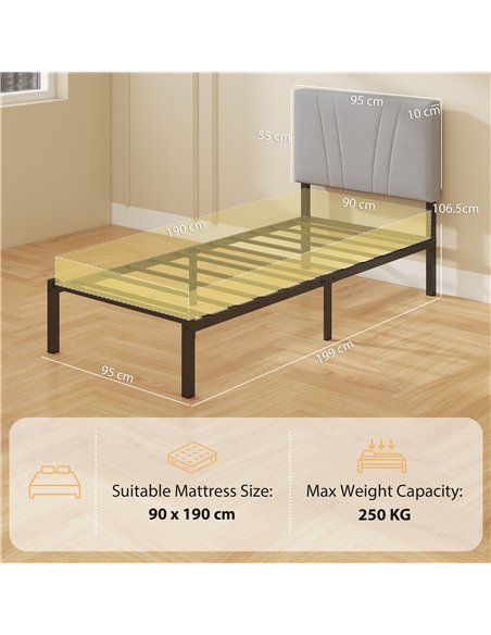 HOMCOM 3FT Single Bed Frame with Upholstered Headboard and Underbed Storage, Black and Light Grey - pic 194109 | FastDaddyshop