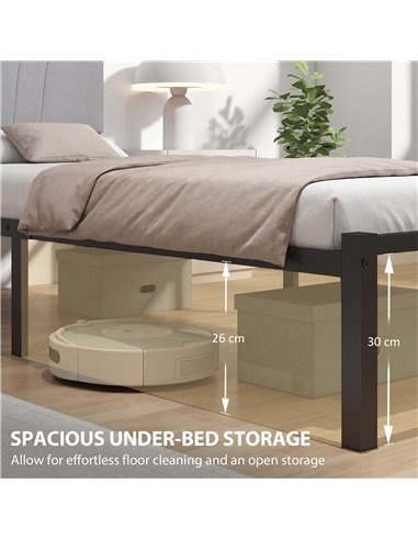 HOMCOM 3FT Single Bed Frame with Upholstered Headboard and Underbed Storage, Black and Light Grey