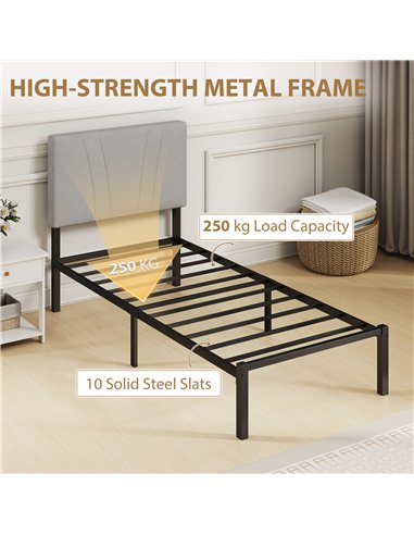 HOMCOM 3FT Single Bed Frame with Upholstered Headboard and Underbed Storage, Black and Light Grey