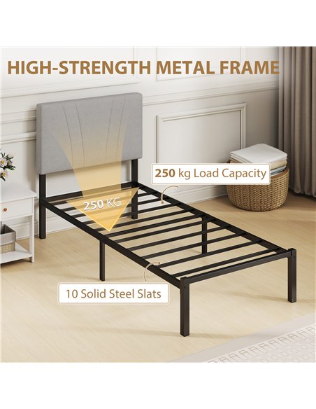 HOMCOM 3FT Single Bed Frame with Upholstered Headboard and Underbed Storage, Black and Light Grey - pic 194112 | FastDaddyshop