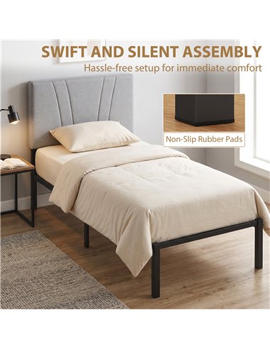 HOMCOM 3FT Single Bed Frame with Upholstered Headboard and Underbed Storage, Black and Light Grey
