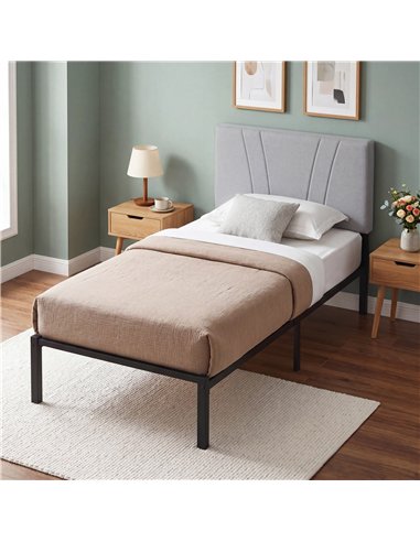 HOMCOM 3FT Single Bed Frame with Upholstered Headboard and Underbed Storage, Black and Light Grey