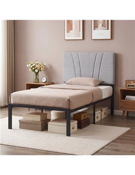 HOMCOM 3FT Single Bed Frame with Upholstered Headboard and Underbed Storage, Black and Light Grey - pic 194115 | FastDaddyshop