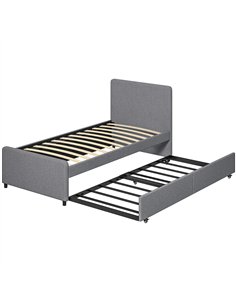 HOMCOM 3ft Single Bed Frame with Trundle, Upholstered Pull Out Trundle Bed with Headboard and Footboard, Dark Grey