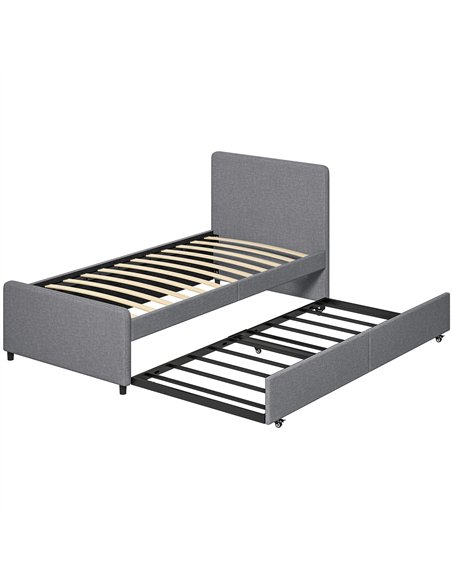 HOMCOM 3ft Single Bed Frame with Trundle, Upholstered Pull Out Trundle Bed with Headboard and Footboard, Dark Grey - pic 194116 | FastDaddyshop