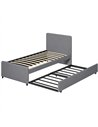 HOMCOM 3ft Single Bed Frame with Trundle, Upholstered Pull Out Trundle Bed with Headboard and Footboard, Dark Grey