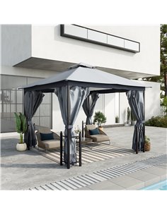 Outsunny 4x3.35m Metal Gazebo with 2 Tier Roof, Netting and Curtains, Grey 2