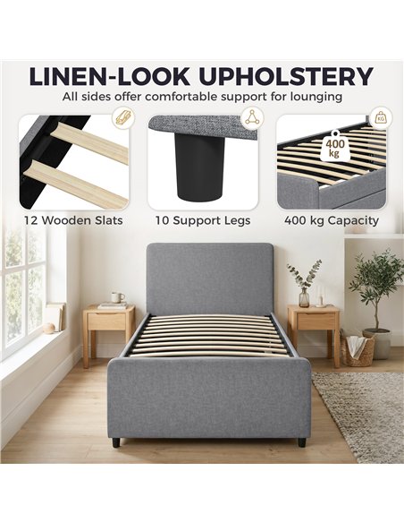 HOMCOM 3ft Single Bed Frame with Trundle, Upholstered Pull Out Trundle Bed with Headboard and Footboard, Dark Grey - pic 194121 | FastDaddyshop