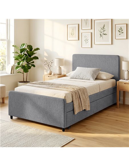HOMCOM 3ft Single Bed Frame with Trundle, Upholstered Pull Out Trundle Bed with Headboard and Footboard, Dark Grey - pic 194123 | FastDaddyshop