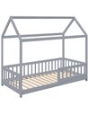 HOMCOM House-Shaped Kids Bed Frame with Guard Rails, Solid Pine Wood Single Bed Frame for Kids Boys and Girls, Grey