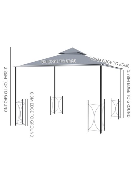 Outsunny 4x3.35m Metal Gazebo with 2 Tier Roof, Netting and Curtains, Grey - pic 19413 | FastDaddyshop