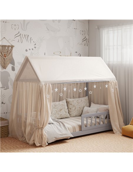 HOMCOM House-Shaped Kids Bed Frame with Guard Rails, Solid Pine Wood Single Bed Frame for Kids Boys and Girls, Grey - pic 194132 | FastDaddyshop