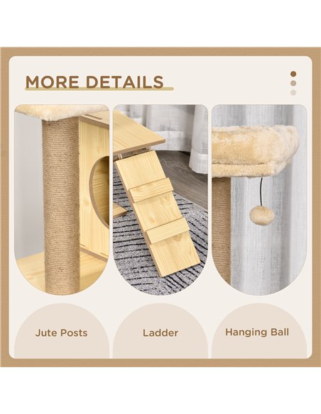 PawHut 130cm Cat Tree for Indoor Cats, Multi-Level Plush Cat Tower, with Five Scratching Posts, Two Perches, Cat House, Hammock - pic 194174 | FastDaddyshop