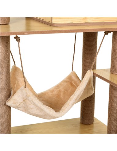 PawHut 130cm Cat Tree for Indoor Cats, Multi-Level Plush Cat Tower, with Five Scratching Posts, Two Perches, Cat House, Hammock