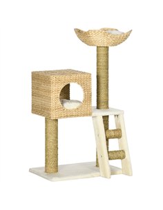 PawHut Cat Tree, with Scratching Posts, Bed, Cat House - Natural Finish