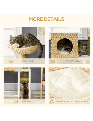 PawHut Cat Tree, with Scratching Posts, Bed, Cat House - Natural Finish