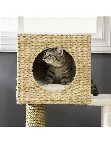 PawHut Cat Tree, with Scratching Posts, Bed, Cat House - Natural Finish