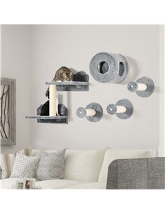 PawHut 5PCs Cat Wall Furniture with Perch, Cat House, Scratching Post 2