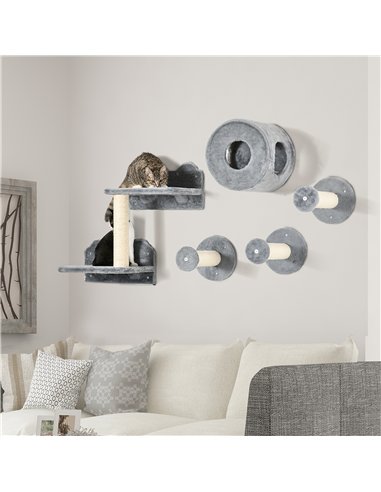 PawHut 5PCs Cat Wall Furniture with Perch, Cat House, Scratching Post