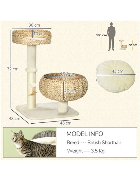 PawHut 72cm Cat Tree Kitten Tower, with Sisal Scratching Post, Two Beds, Toy Ball - pic 194199 | FastDaddyshop