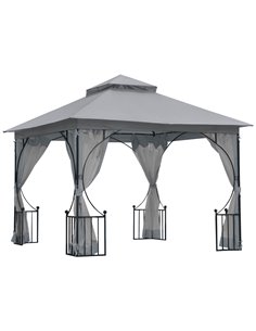 Outsunny 3x3M Gazebo with Double Tier, Metal Frame, Light Grey