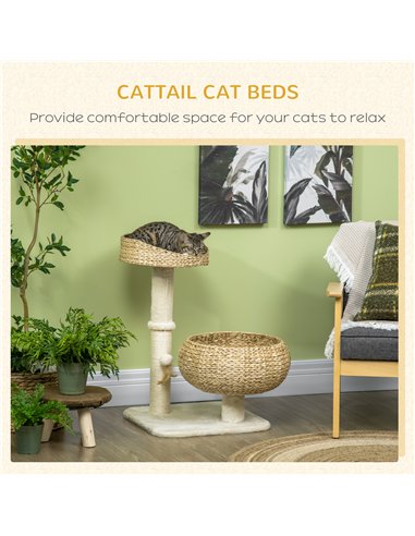 PawHut 72cm Cat Tree Kitten Tower, with Sisal Scratching Post, Two Beds, Toy Ball