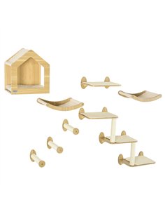 PawHut 8 Piece Cat Shelves Set, with Cat House, Three Perches, Three Scratching Posts