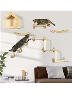PawHut 8 Piece Cat Shelves Set, with Cat House, Three Perches, Three Scratching Posts 2