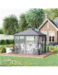 Outsunny 3x3M Gazebo with Double Tier, Metal Frame, Light Grey 2