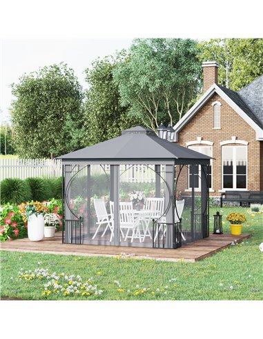 Outsunny 3x3M Gazebo with Double Tier, Metal Frame, Light Grey