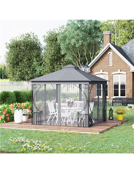Outsunny 3x3M Gazebo with Double Tier, Metal Frame, Light Grey - pic 19421 | FastDaddyshop
