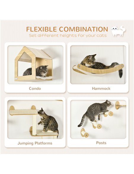 PawHut 8 Piece Cat Shelves Set, with Cat House, Three Perches, Three Scratching Posts - pic 194210 | FastDaddyshop