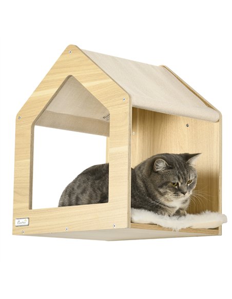 PawHut 8 Piece Cat Shelves Set, with Cat House, Three Perches, Three Scratching Posts - pic 194213 | FastDaddyshop