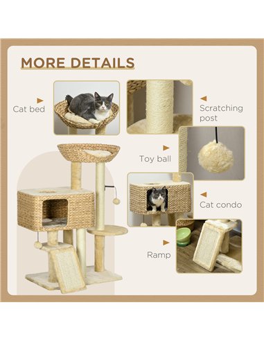 PawHut 95cm Cat Tree Tower for Indoor Cats, with Scratching Post, Cat House, Toy Ball, Platform - Beige