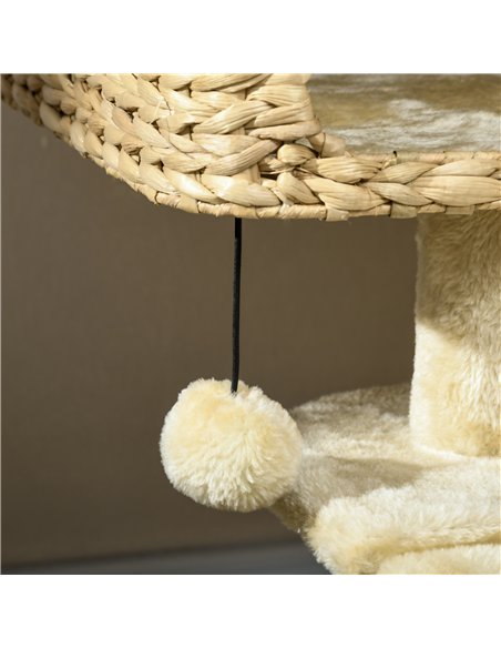 PawHut 95cm Cat Tree Tower for Indoor Cats, with Scratching Post, Cat House, Toy Ball, Platform - Beige - pic 194222 | FastDaddyshop